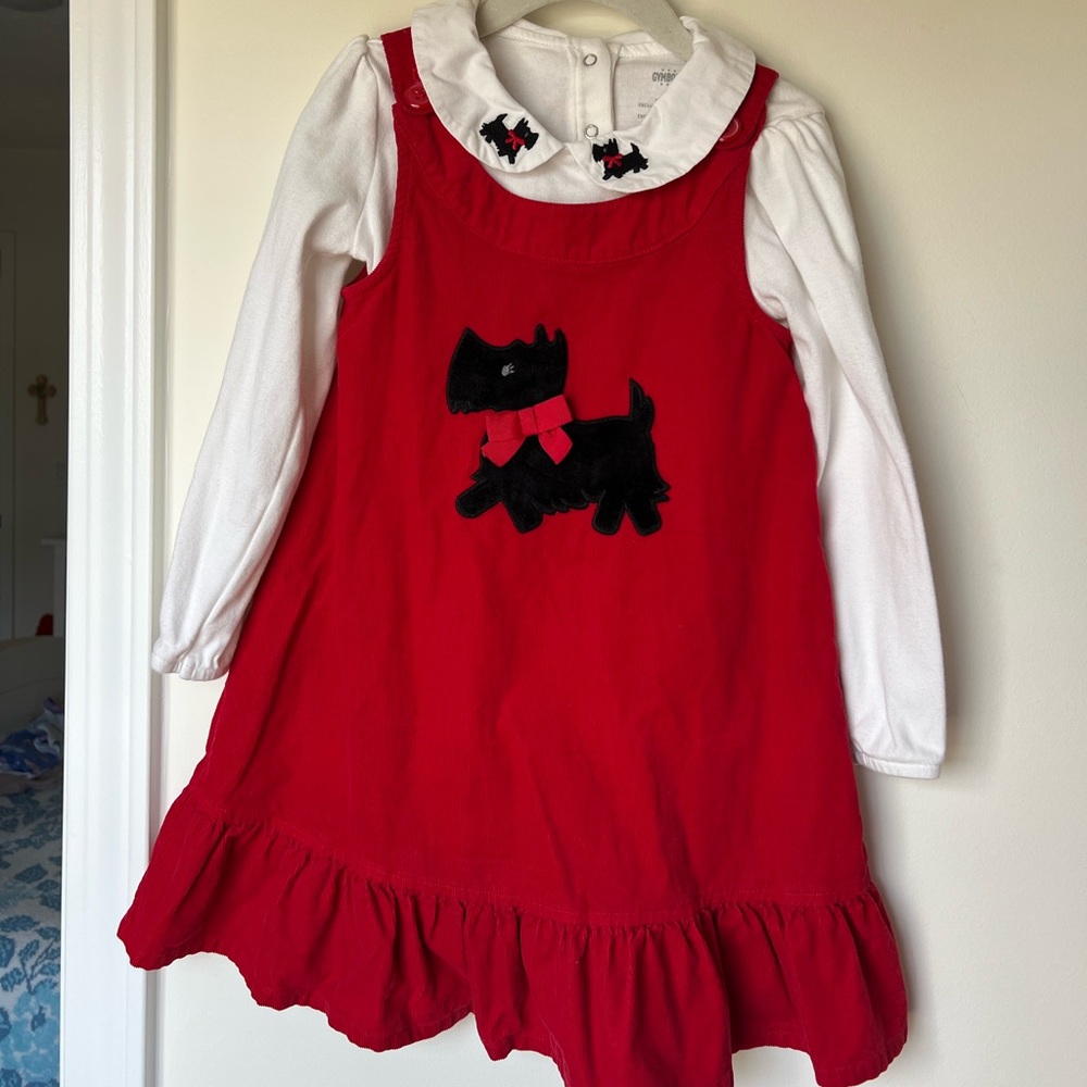 Gymboree Corduroy Red Dress with Scottie Dog Embroidery and Shirt - 4T